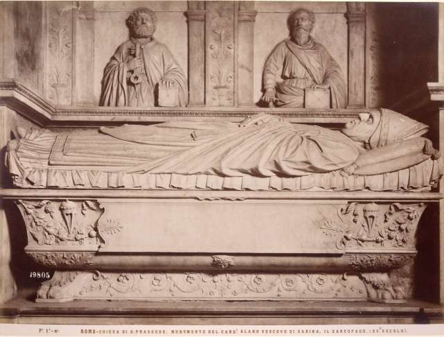 Alinari, Fratelli — Roma - Chiesa di S. Prassede. Monumento del Card. Alano vescovo di Sabina, il sarcofago (XV secolo) — insieme